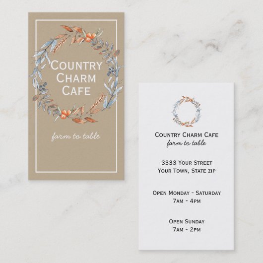 Carte De Visite Wreath d'aquarelle en papier Kraft rustique (Devant / Derrière)