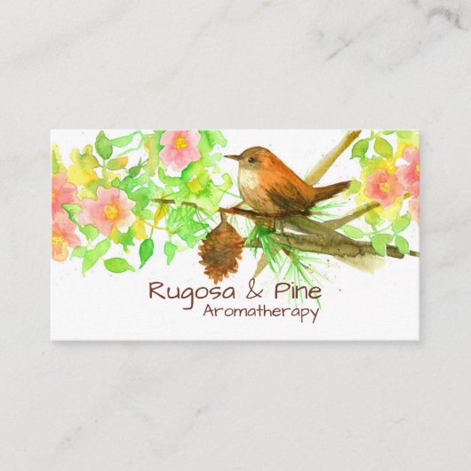Carte De Visite Wren Rugosa Rose Pine Cone Aquarelle Botanique (Devant)