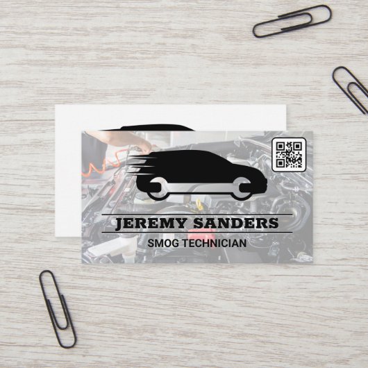 Carte De Visite Wrench Car | Services Auto | Baie moteur | Code QR (Devant/Arrière en situation)