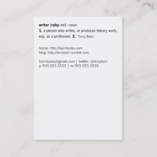 Carte De Visite Writer Défini [comme vous] (Devant)