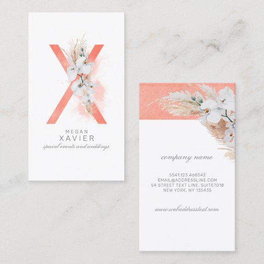 Carte De Visite X Lettre Monogramme Orchidées blanches et laiton d (Devant / Derrière)