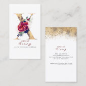 Carte De Visite X Monogram Burgundy Gold et Navy Blue Floral (Devant / Derrière)