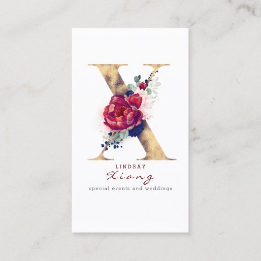 Carte De Visite X Monogram Burgundy Gold et Navy Blue Floral (Devant)