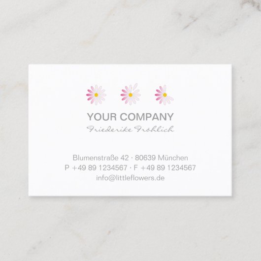 Carte De Visite ♥ YBee *Petites Fleurs* Maisies roses . moderne. (Devant)