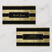 Carte De Visite Yellow Gold & Black Stripes Chic Modern Glam (Devant / Derrière)