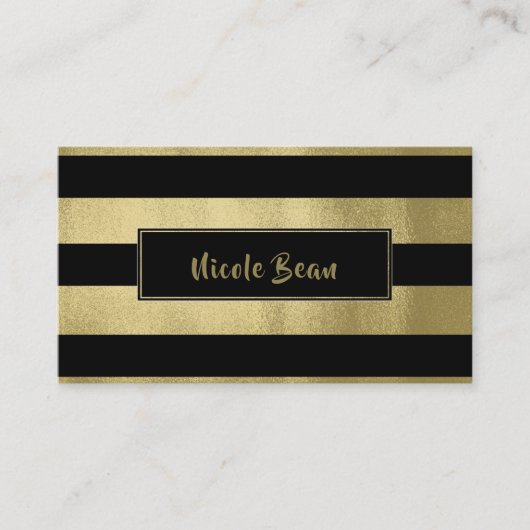Carte De Visite Yellow Gold & Black Stripes Chic Modern Glam (Devant)