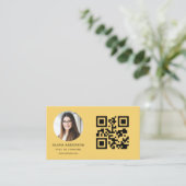 Carte De Visite Yellow Minimalist Modern Photo with QR Code (Debout devant)