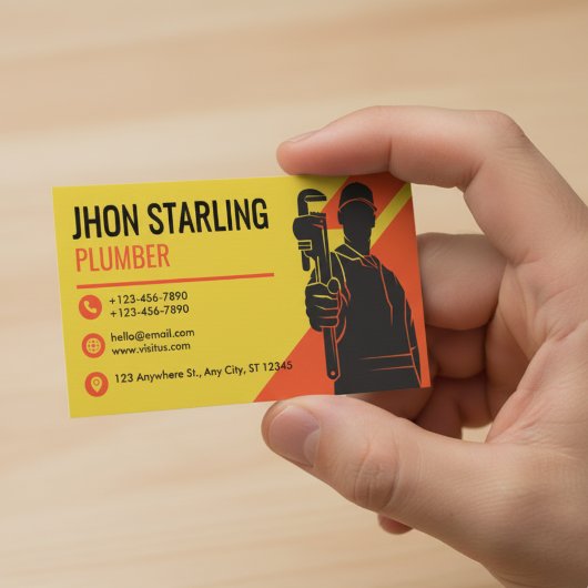 Carte De Visite Yellow Orange Silhoutte Plumbing Services