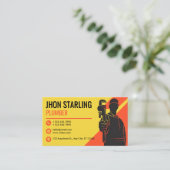 Carte De Visite Yellow Orange Silhoutte Plumbing Services (Debout devant)