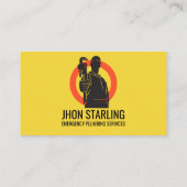 Carte De Visite Yellow Orange Silhoutte Plumbing Services (Dos)