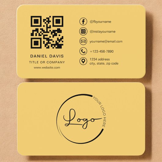 Carte De Visite Yellow Professional Logo QR Code 