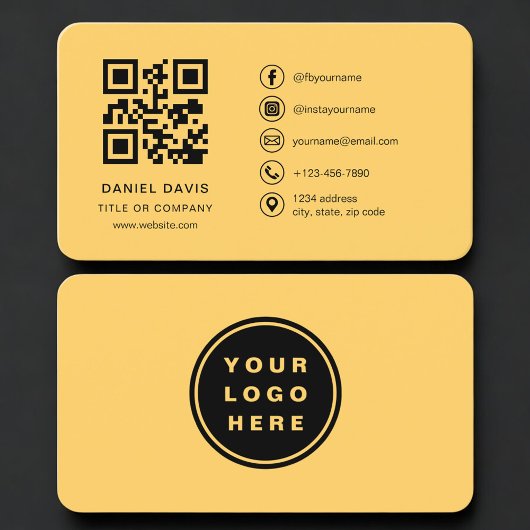 Carte De Visite Yellow Professional Logo QR Code 