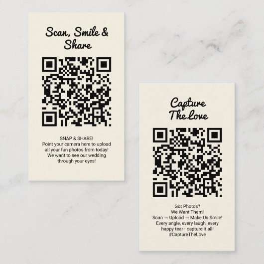 Carte De Visite Yellow Wedding Photo Sharing Capture Love QR Code  (Devant / Derrière)