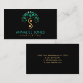 Carte De Visite Yin Yang arbre de vie - Feuilles malachites (Devant / Derrière)