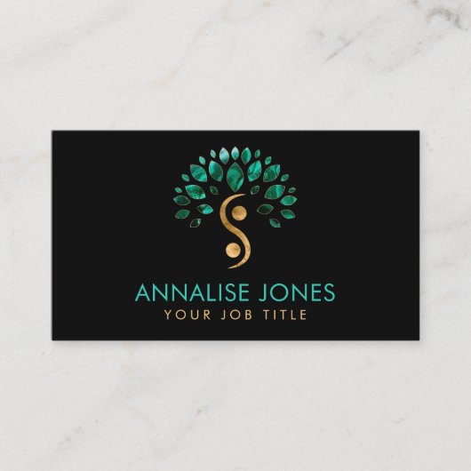 Carte De Visite Yin Yang arbre de vie - Feuilles malachites (Devant)