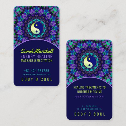 Carte De Visite Yin Yang Énergie Guérison violet bleu clair vert (Devant / Derrière)