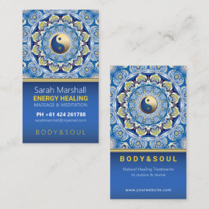 Carte De Visite Yin Yang Energy Healing bleu jaune Mandala