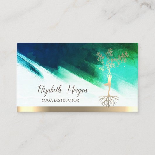 Carte De Visite Yoga, Arbre d'or femmes Silhouette, Brush Strot (Devant)