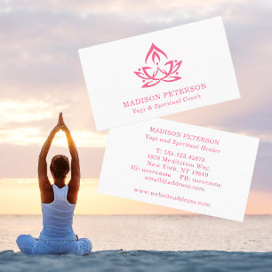 Carte De Visite Yoga Coach Spirituel Lotus Simple Moderne Rose