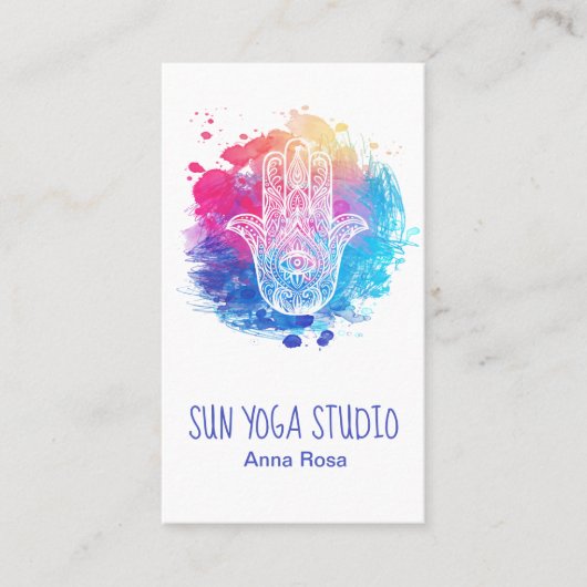 Carte De Visite Yoga de main de Hamsa d'aquarelle de *~* sacré (Devant)