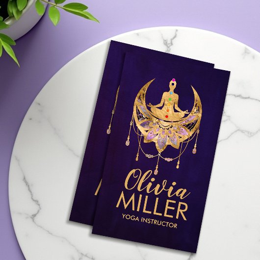 Carte De Visite Yoga d'or Lotus Moon - Fluorite d'améthyste