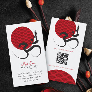 Carte De Visite Yoga du Soleil Rouge Asiatique & Calligraphie Zen 