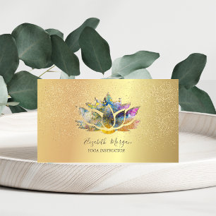 Carte De Visite Yoga élégant confetti doré lotus coloré