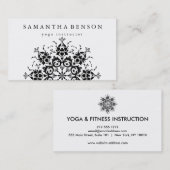 Carte De Visite Yoga élégant de logo de fleur noire et blanche (Devant / Derrière)