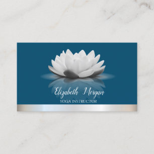 Carte De Visite Yoga Élégant Rayure Argentée Lotus Frais