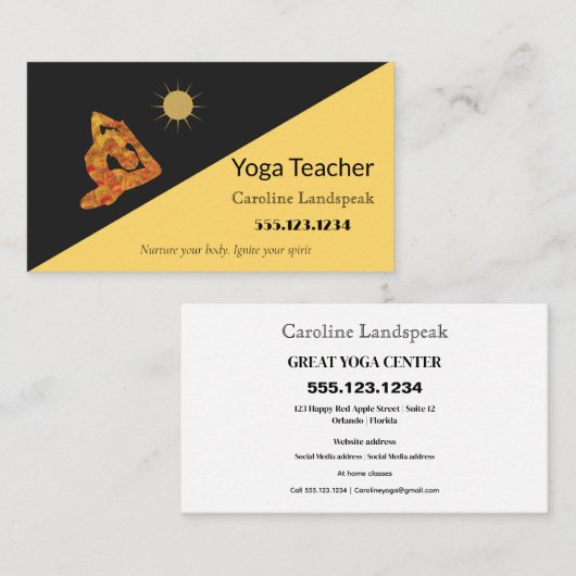 Carte De Visite Yoga enseignant Impressionnisme peint Multi Jaune (Devant / Derrière)