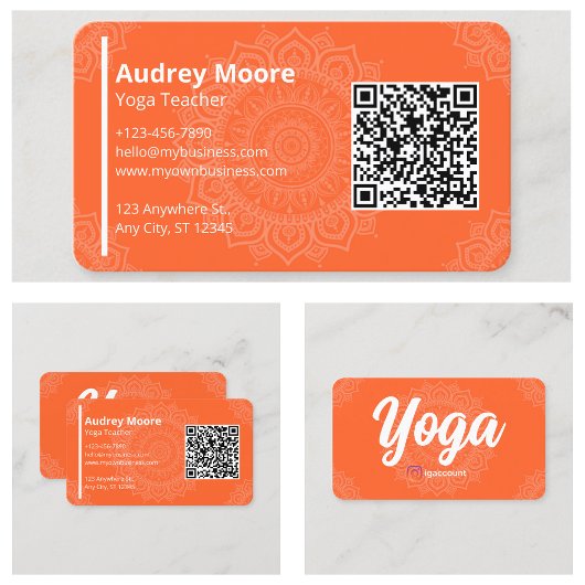 Carte De Visite Yoga Enseignant Modèle Mandala QR Code