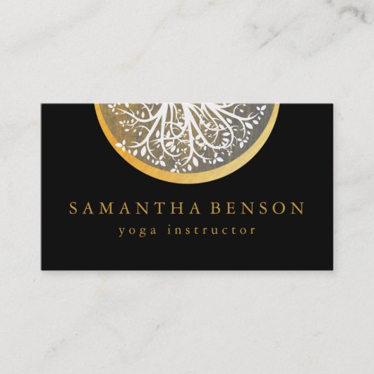 Carte De Visite Yoga et méditation élégants d'arbre d'aquarelle (Devant)