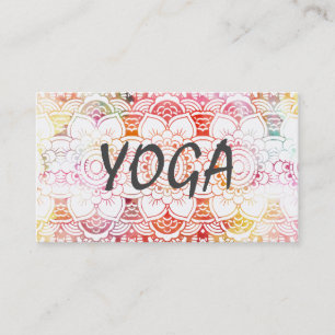 Carte De Visite Yoga floral de mandala d'aquarelle en pastel rose