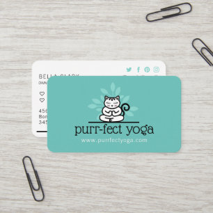 Carte De Visite Yoga holistique chat Méditant Pose de Yoga Turquoi