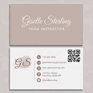 Carte De Visite Yoga Instructeur Blush Mauve Elegant QR Code