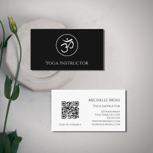 Carte De Visite Yoga Instructeur Om Symbole QR code noir blanc