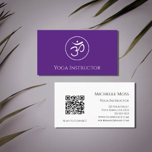 Carte De Visite Yoga Instructeur Om Symbole QR Code pourpre