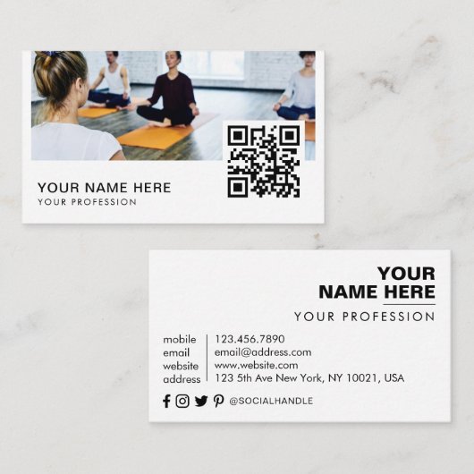 Carte De Visite Yoga Instructeur QR Code (Devant / Derrière)