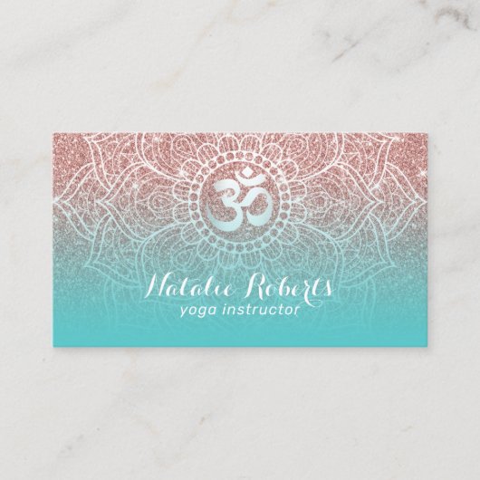 Carte De Visite Yoga Instructeur Rose Parties scintillant or Turqu (Devant)