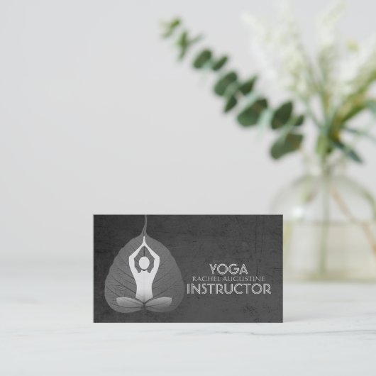 Carte De Visite Yoga Instructeur Studio Méditation Pose Bodhi Leaf (Debout devant)