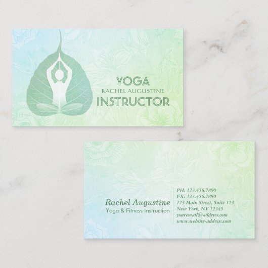 Carte De Visite Yoga Instructeur Studio Méditation Pose Bodhi Leaf (Devant / Derrière)