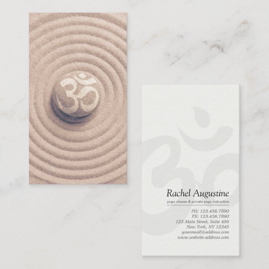 Carte De Visite YOGA Instructeur Zen OM symbole Pebble sur Sable R (Devant / Derrière)