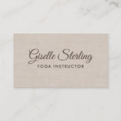 Carte De Visite Yoga Instructor Beige Linen Elegant QR Code (Devant)