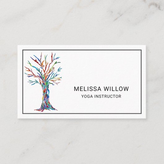 Carte De Visite Yoga Instructor Elegant Tree (Devant)
