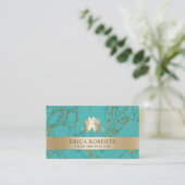 Carte De Visite Yoga Instructor Lotus Logo Turquoise & Or tendance (Debout devant)