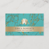 Carte De Visite Yoga Instructor Lotus Logo Turquoise & Or tendance (Devant)