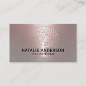 Carte De Visite Yoga Instructor Vie Arbre Moderne Rose Metallic (Devant)
