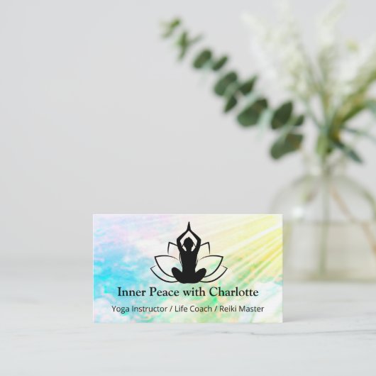 Carte De Visite Yoga Lotus Instructeur Reiki Life Coach Aquarelle (Debout devant)