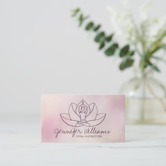 Carte De Visite Yoga Lotus Line art - Rose doux (Debout devant)