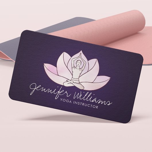Carte De Visite Yoga Lotus Line art - Rose doux
